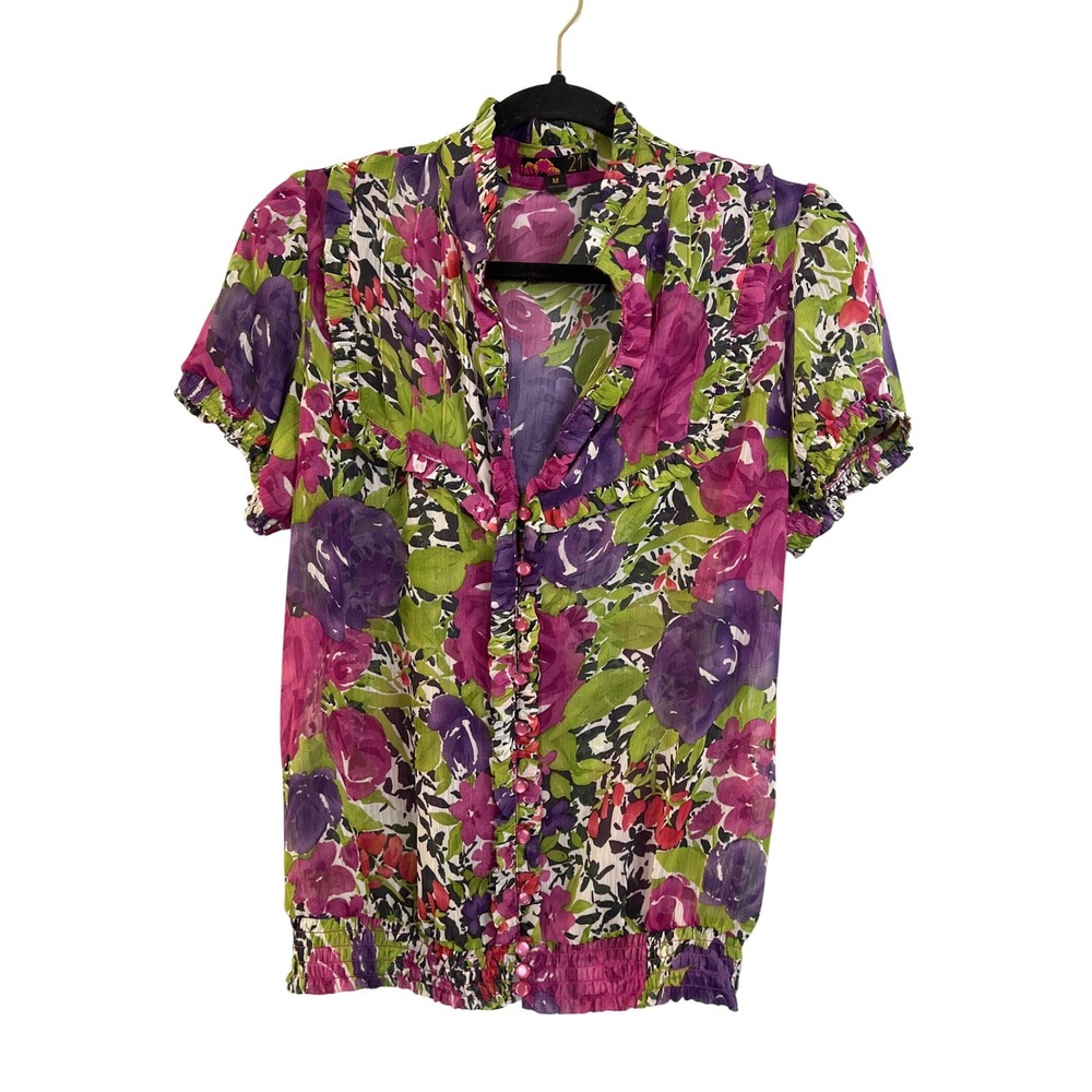 Vintage Forever 21 Green Floral Bold Sheer Blouse Med Indie Sleaze Fairycore Y2K